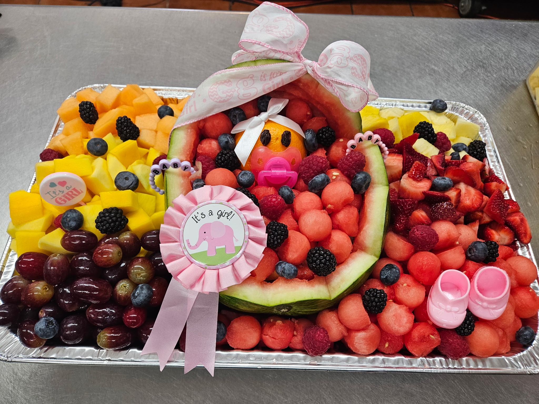 Baby shower fruit tray — It's a girl!