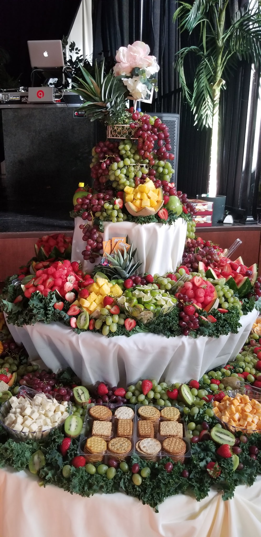 Elaborate tiered fruit display for events