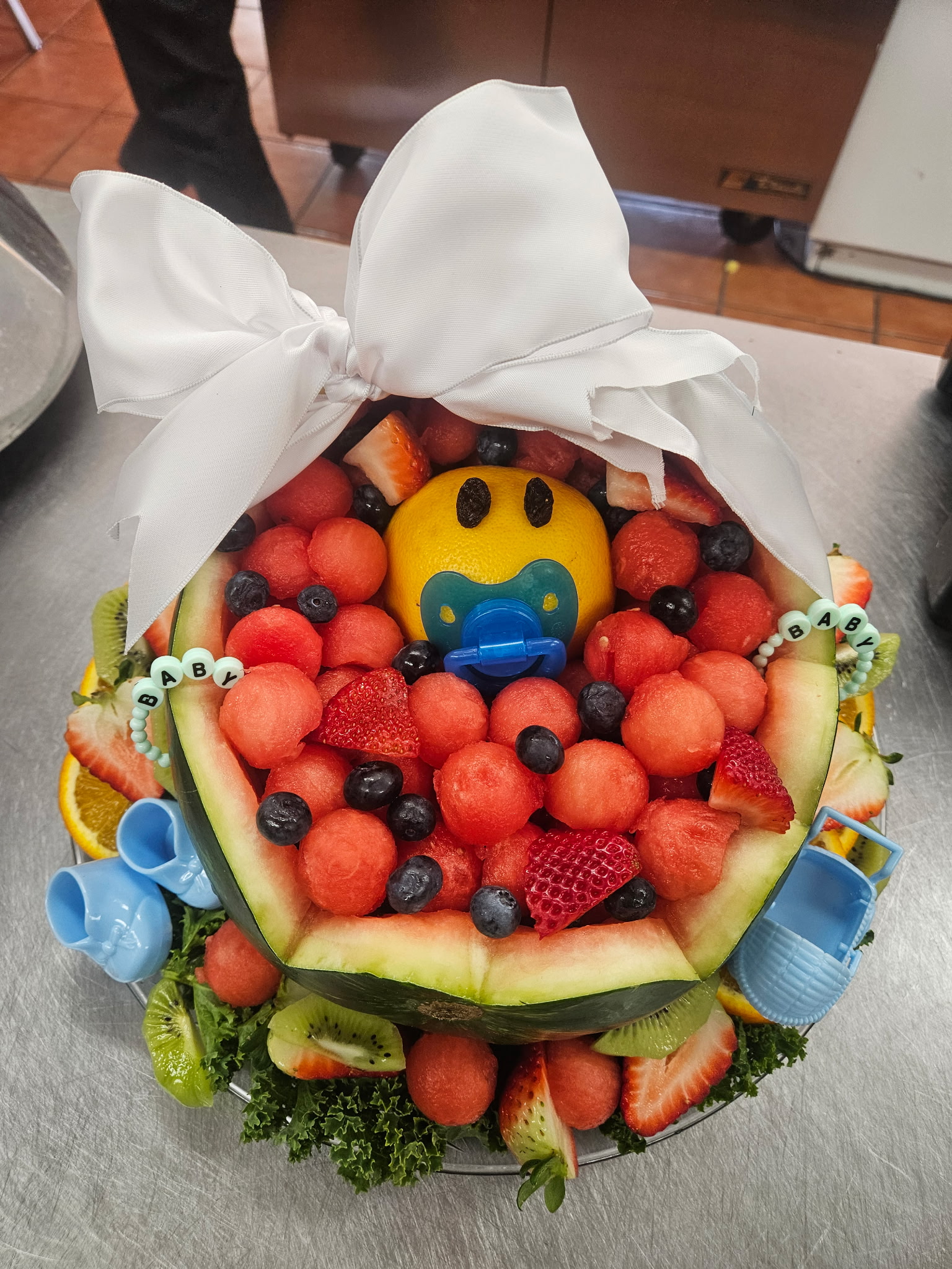 Baby boy watermelon carriage arrangement